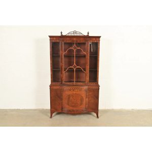 Romweber Antique Georgian Flame Mahogany Breakfront Bookcase Cabinet, Circa 1920s