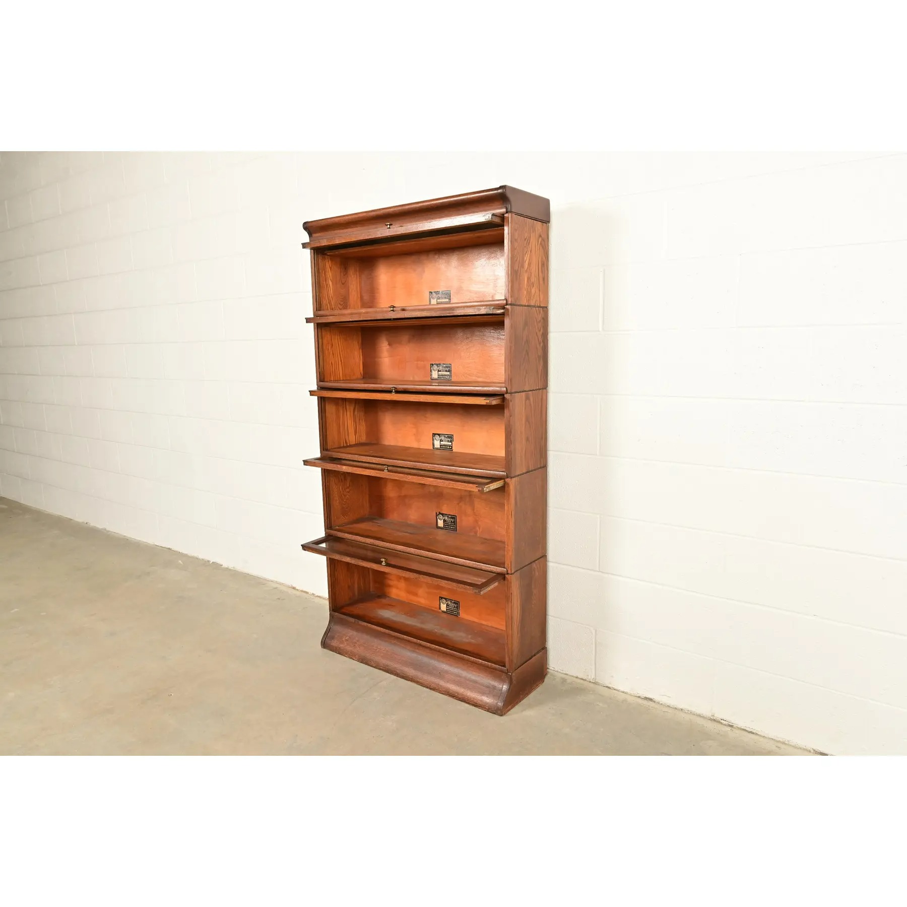 Antique Mission Oak Arts & Crafts Viking Five-Stack Barrister Bookcase, Circa 1900 - Image 5