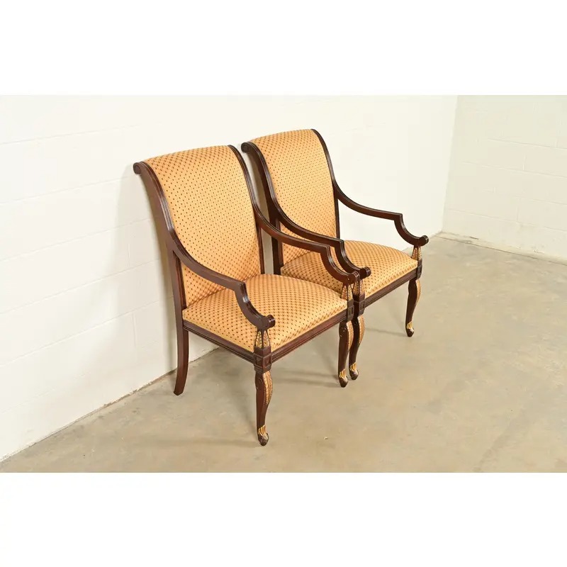 Baker Furniture Style Regency Carved Mahogany and Gold Gilt Armchairs, Pair - Image 4