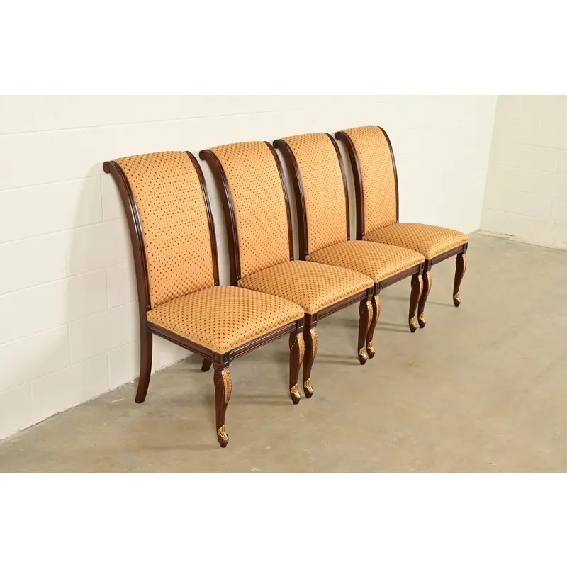 Baker Furniture Style Regency Carved Mahogany and Gold Gilt Dining Chairs, Set of Four - Image 4