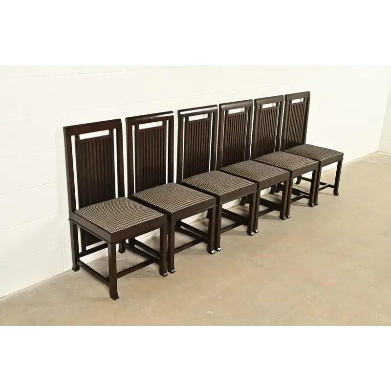 Frank Lloyd Wright for Cassina Arts & Crafts Dark Cherry Wood Dining Chairs, Set of Six - Image 4