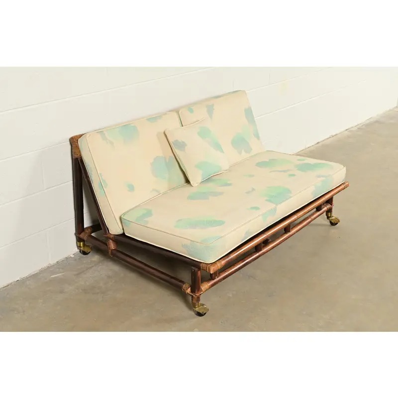 John Wisner for Ficks Reed Mid-Century Hollywood Regency Bamboo Rattan Loveseat, 1950s - Image 4
