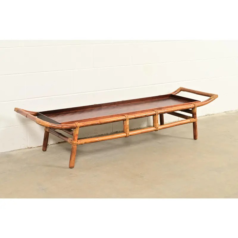 John Wisner for Ficks Reed Mid-Century Hollywood Regency Pagoda Coffee Table, 1950s - Image 4