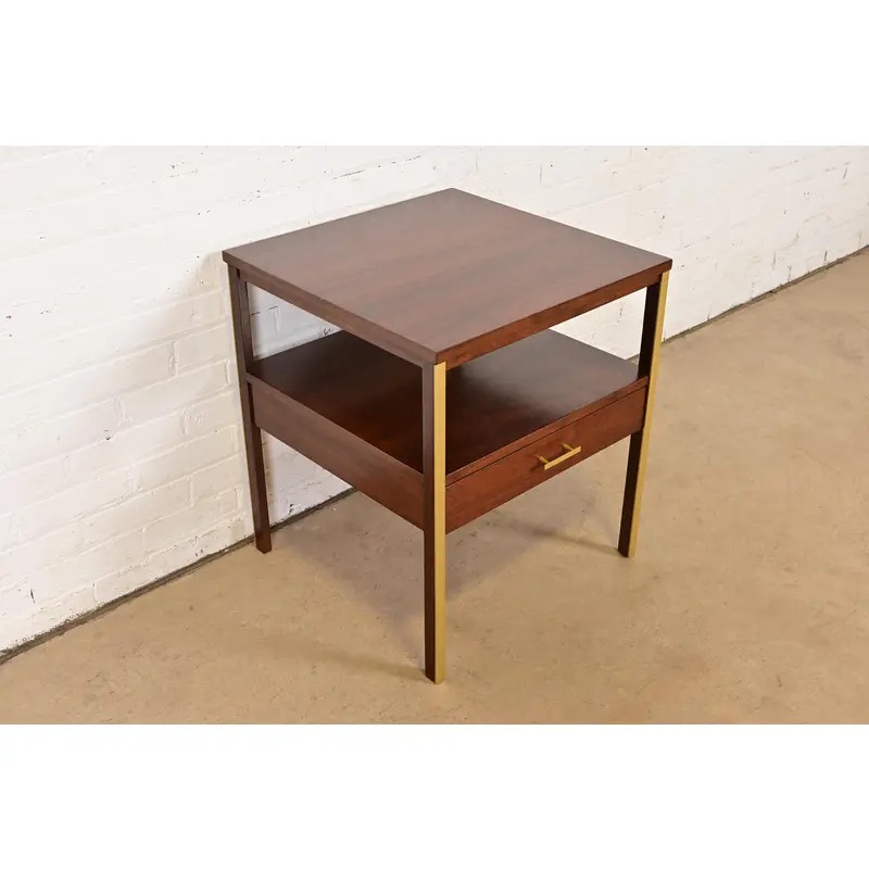 Paul McCobb for Calvin Furniture Linear Group Walnut Two-Tier Nightstand, Newly Refinished - Image 4