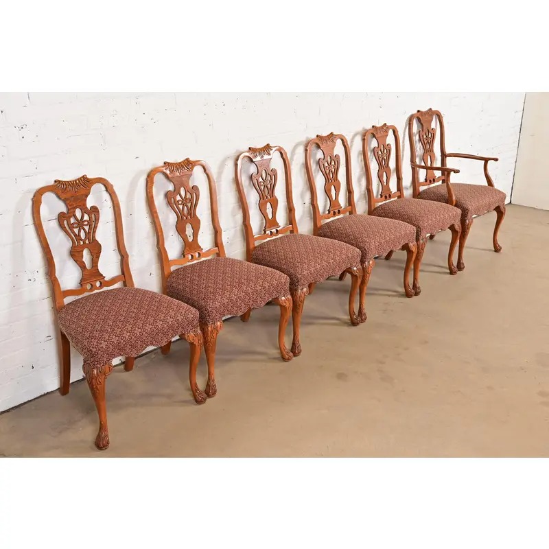Romweber Antique Georgian Carved Walnut Dining Chairs, Set of Six - Image 4