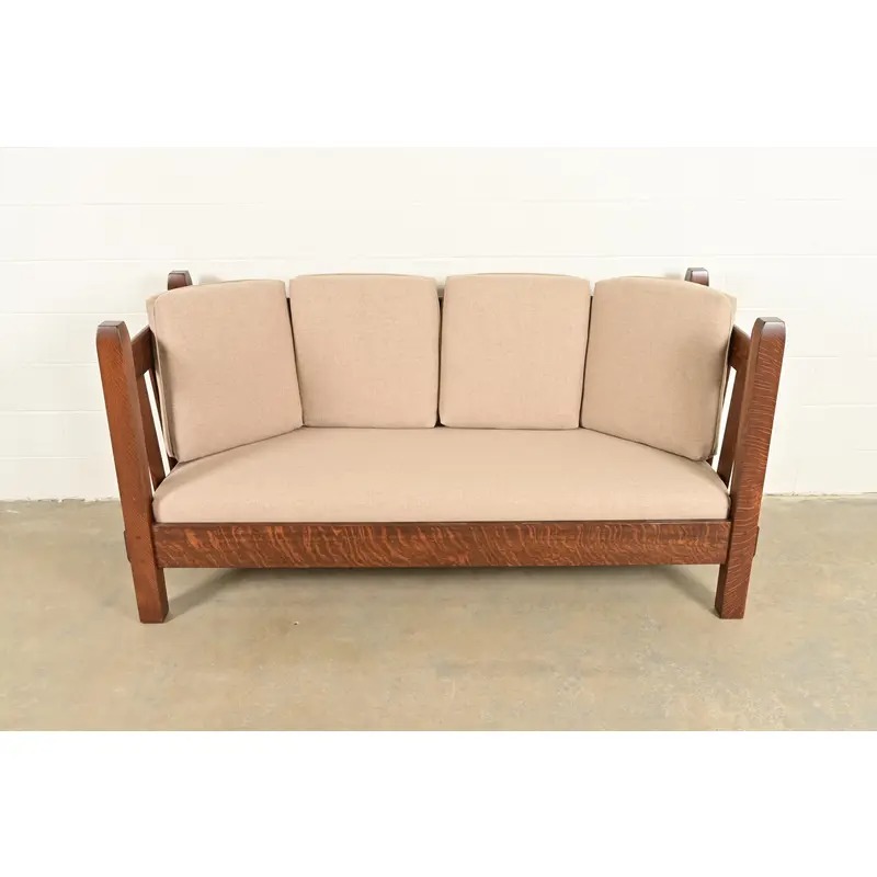 Stickley Brothers Antique Mission Oak Arts and Crafts Settle Sofa, Fully Restored - Image 4