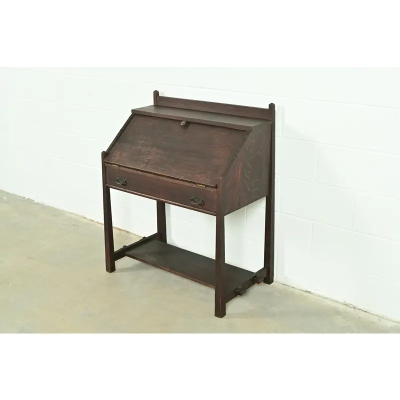 Stickley Brothers Style Antique Mission Oak Arts & Crafts Drop Front Secretary Desk, Circa 1910 - Image 4