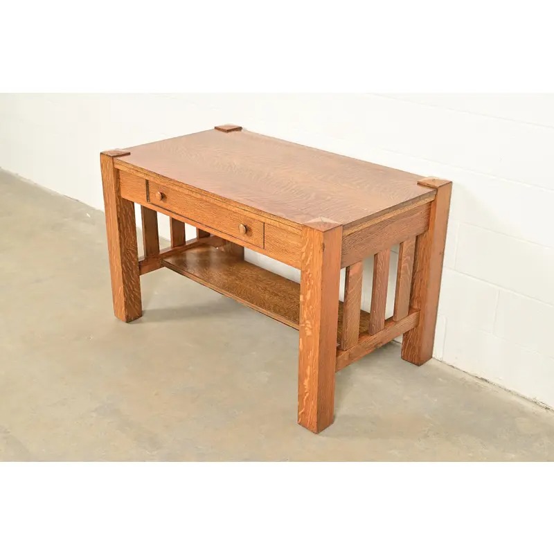 Stickley Brothers Style Antique Mission Oak Arts & Crafts Writing Desk or Library Table, Circa 1900 - Image 4