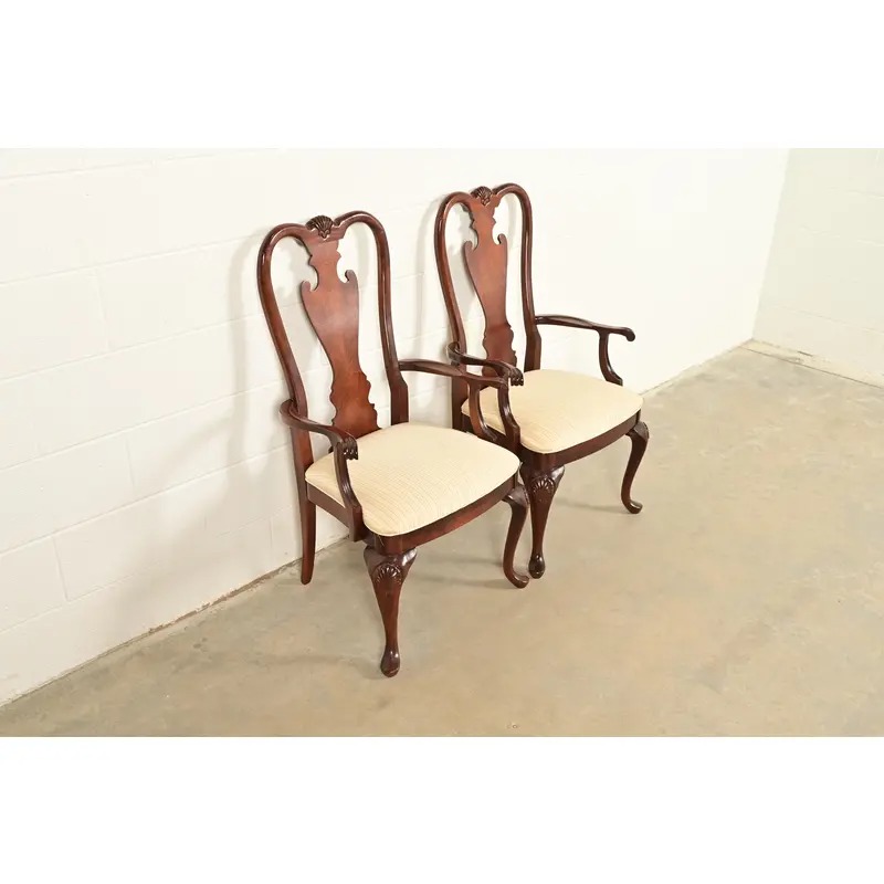 Thomasville Queen Anne Carved Solid Mahogany Armchairs, Pair - Image 4