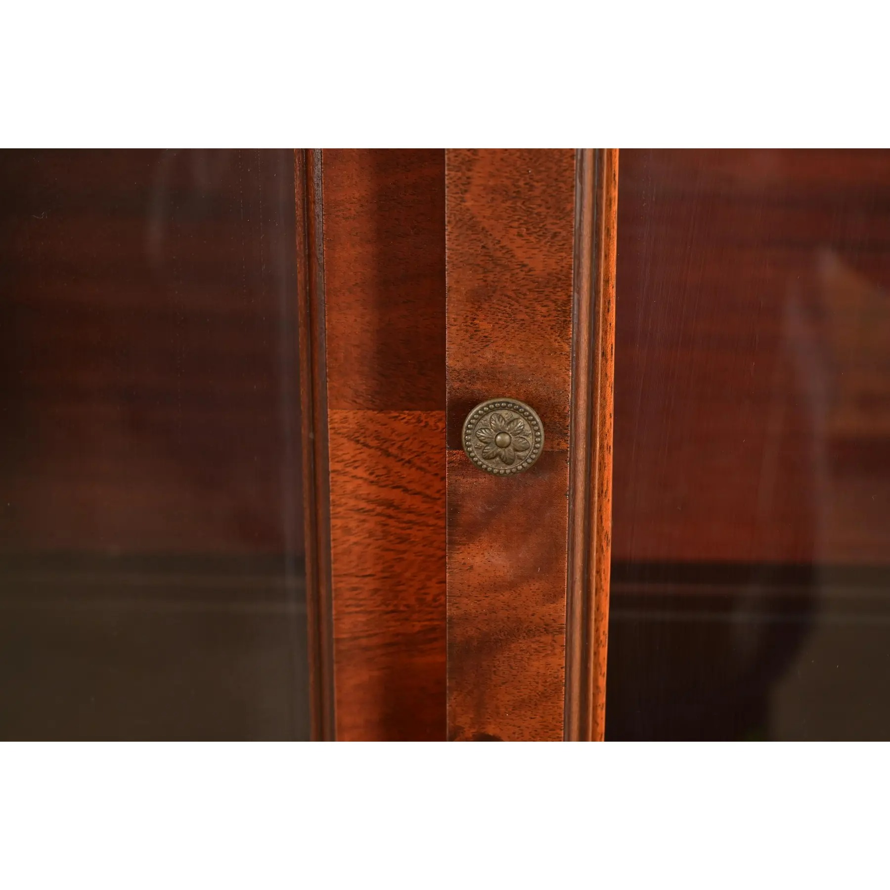 Romweber Antique Georgian Flame Mahogany Breakfront Bookcase Cabinet, Circa 1920s - Image 6