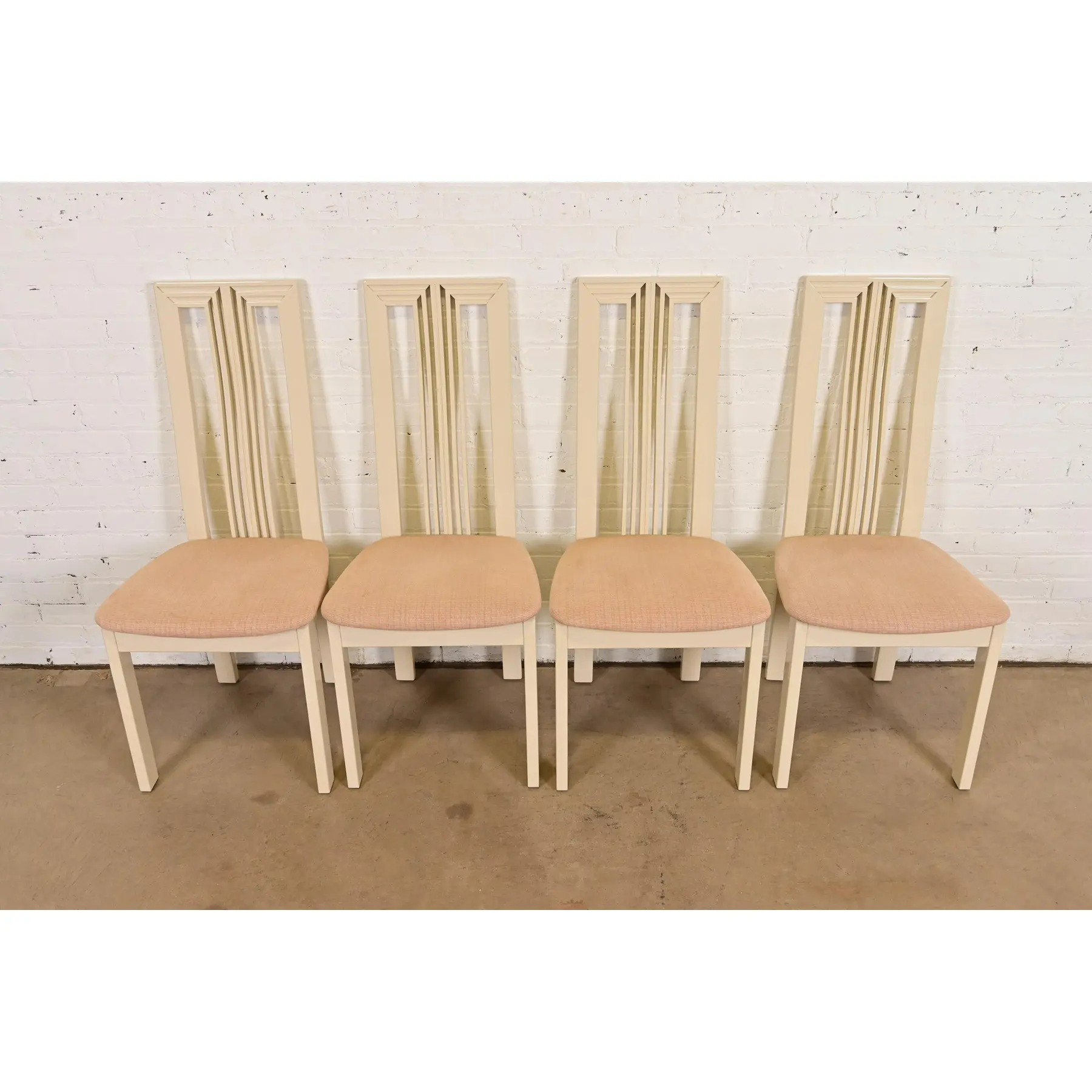 Italian Modern Cream Lacquered High Back Dining Chairs, Set of Four - Image 2