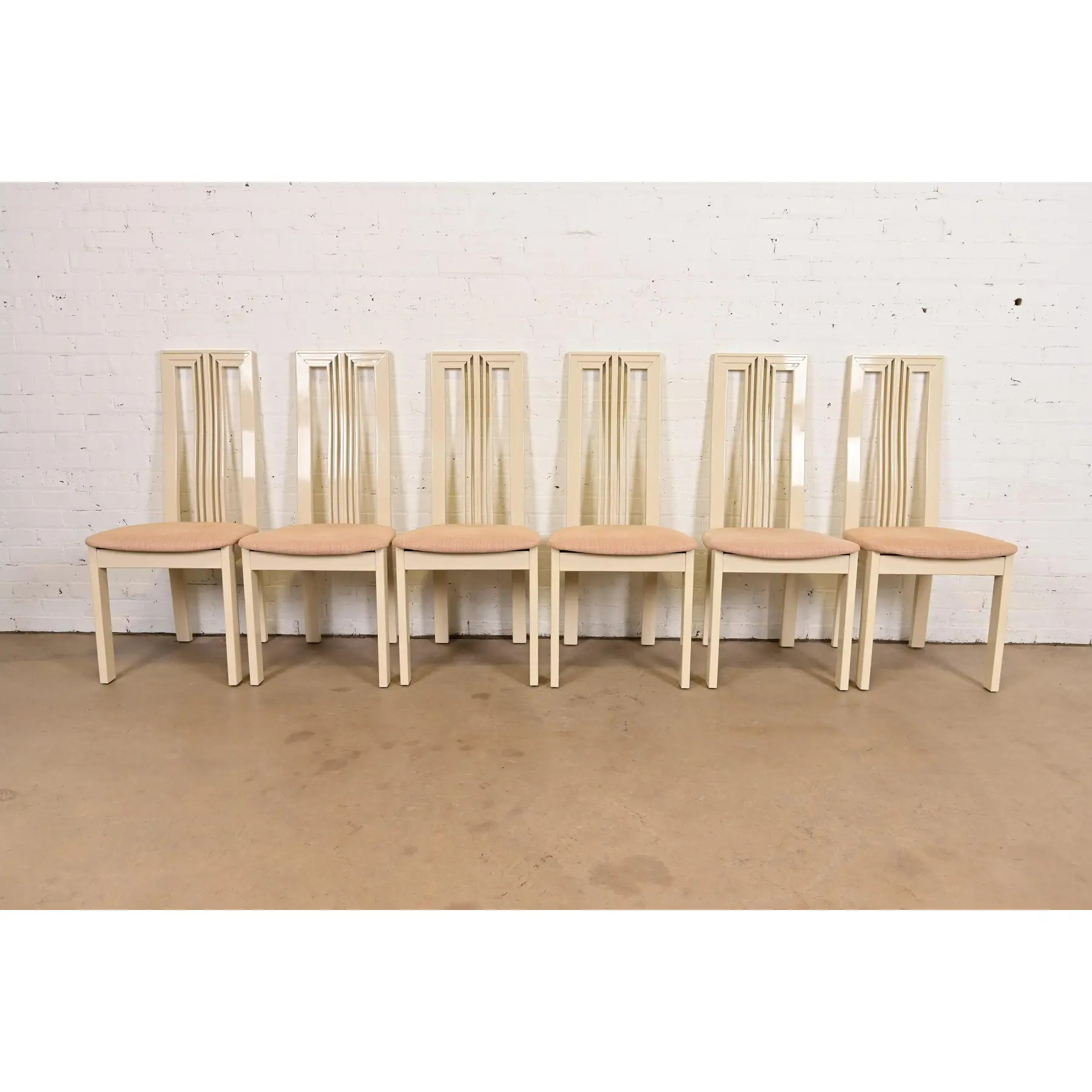 Italian Modern Cream Lacquered High Back Dining Chairs, Set of Six - Image 2