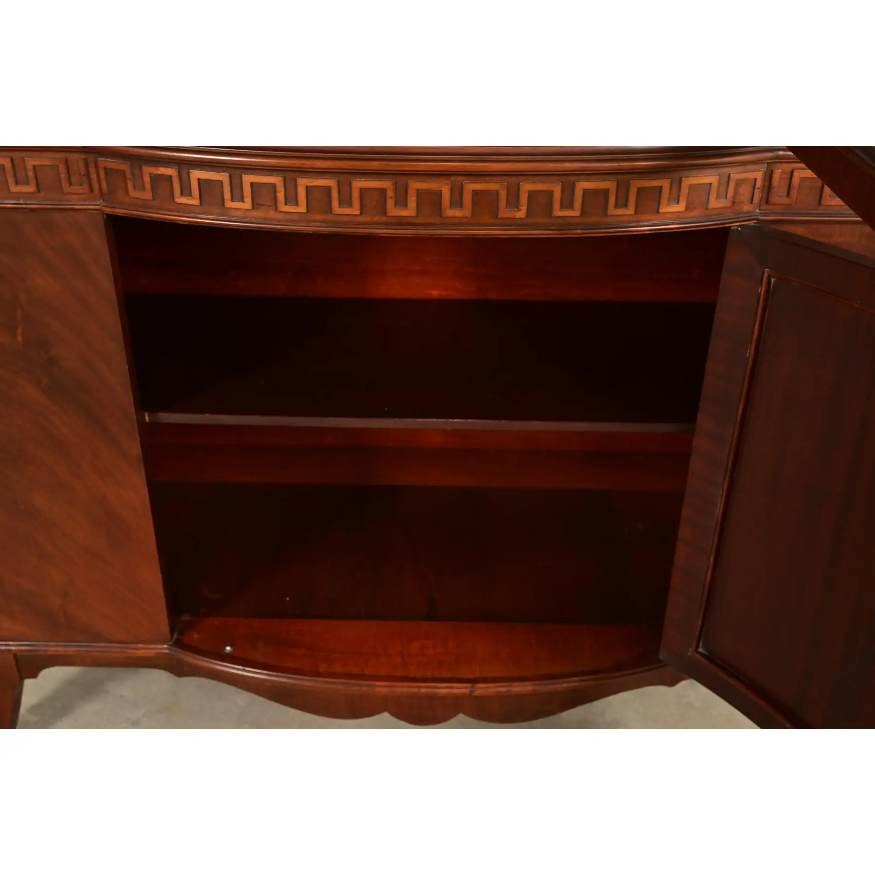Romweber Antique Georgian Flame Mahogany Breakfront Bookcase Cabinet, Circa 1920s - Image 9
