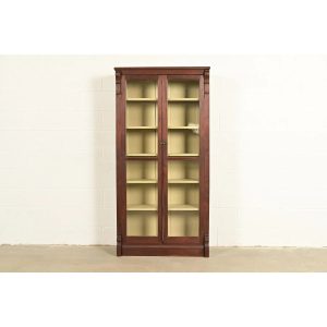 Antique American Empire Carved Walnut Bookcase Cabinet, Circa 1900