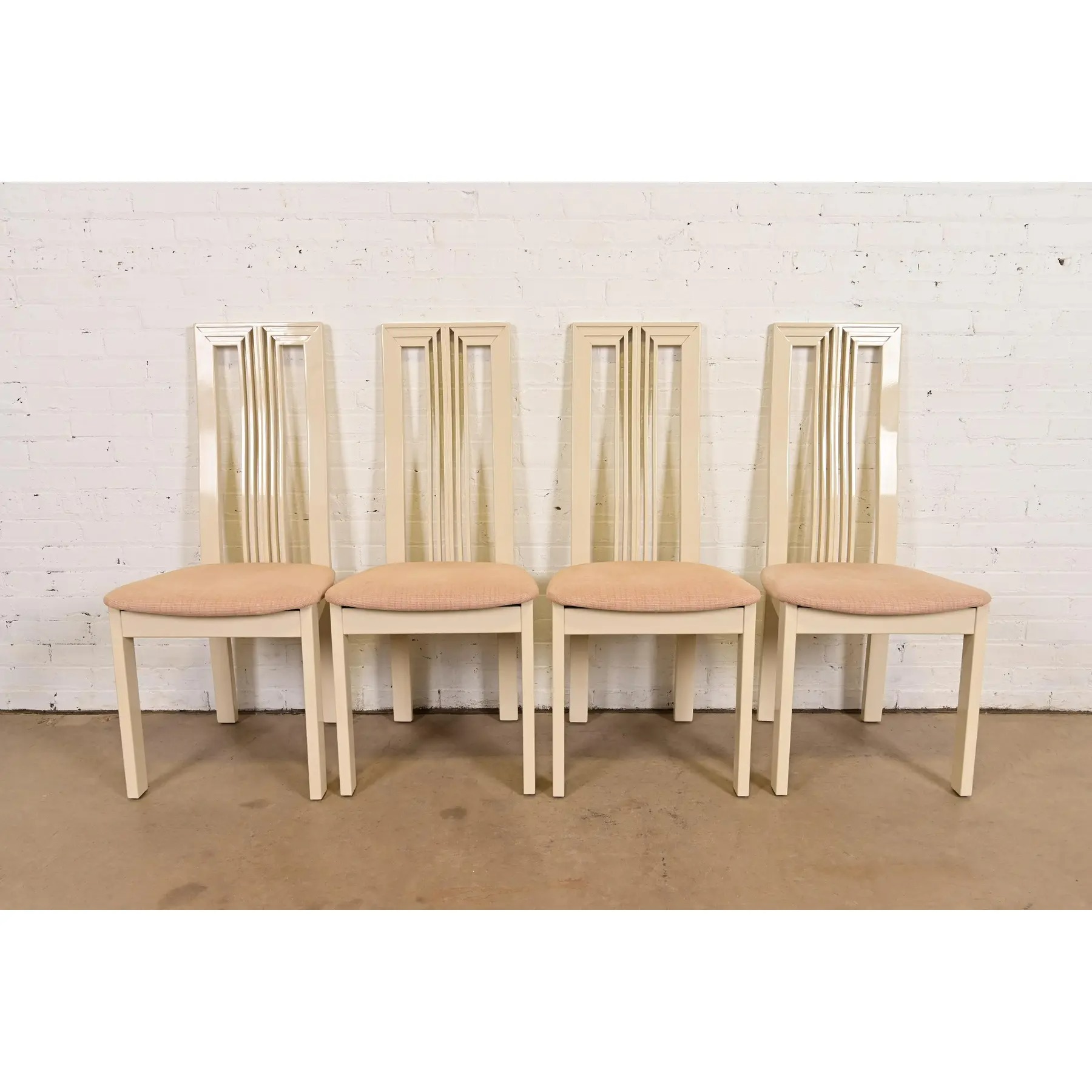 Italian Modern Cream Lacquered High Back Dining Chairs, Set of Four - Image 3