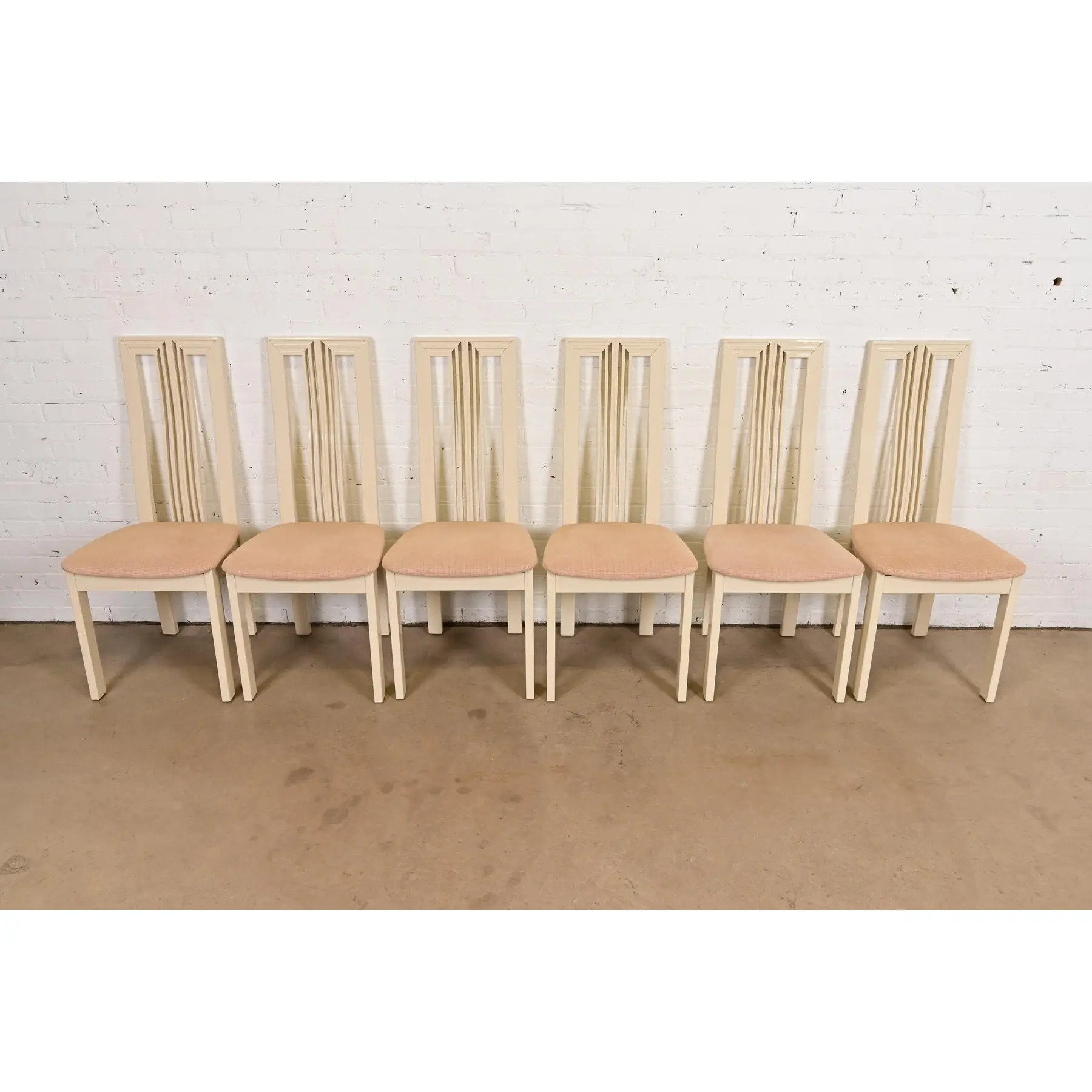 Italian Modern Cream Lacquered High Back Dining Chairs, Set of Six - Image 3