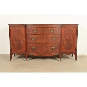 Romweber Antique Federal Inlaid Flame Mahogany Sideboard Credenza, Circa 1920s