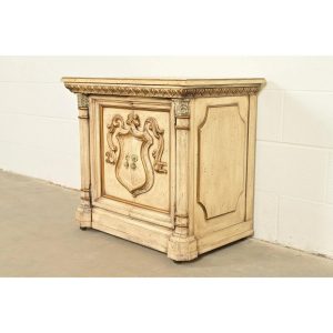 Romweber Hollywood Regency French Rococo Cream Lacquered and Parcel Gilt Nightstand, Circa 1960s