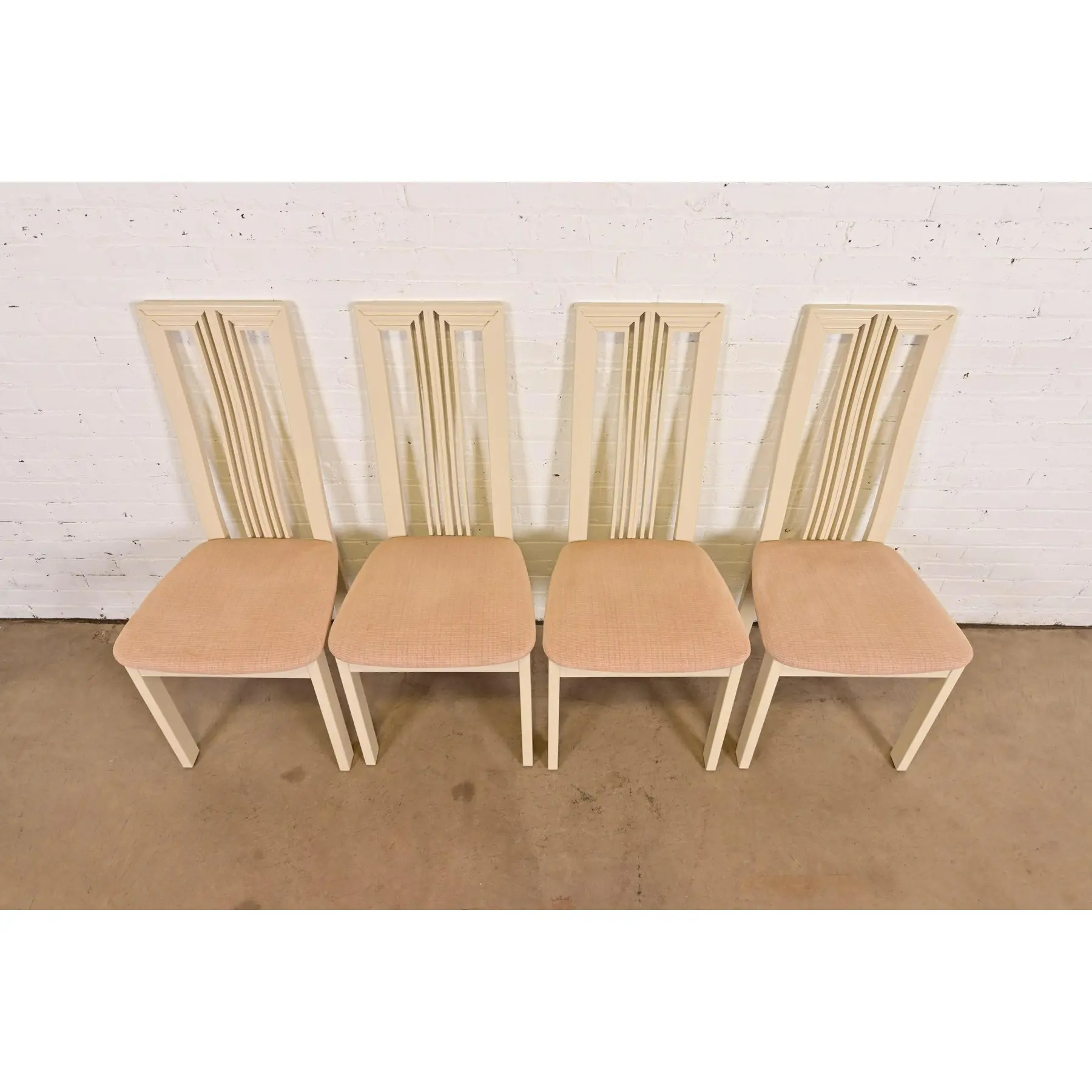 Italian Modern Cream Lacquered High Back Dining Chairs, Set of Four - Image 5