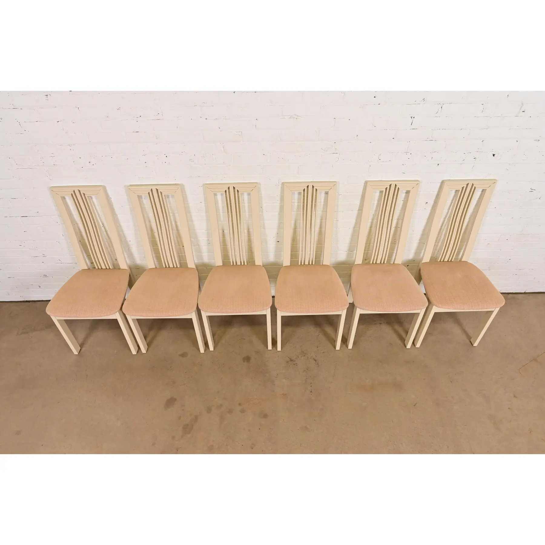 Italian Modern Cream Lacquered High Back Dining Chairs, Set of Six - Image 5