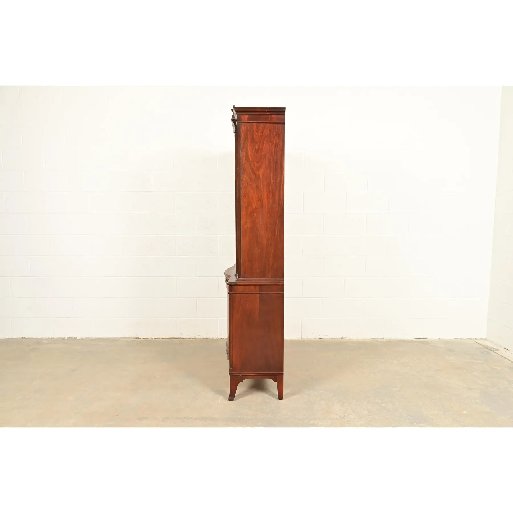 Romweber Antique Georgian Flame Mahogany Breakfront Bookcase Cabinet, Circa 1920s - Image 11