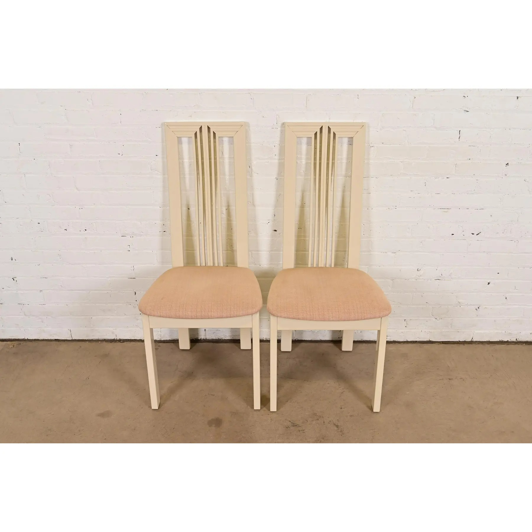 Italian Modern Cream Lacquered High Back Side Chairs or Dining Chairs, Pair - Image 2