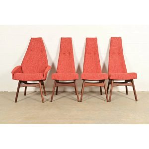 Adrian Pearsall for Craft Associates Mid-Century Modern High Back Dining Chairs, Set of Four