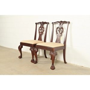 Baker Furniture Chippendale Carved Mahogany Side Chairs or Dining Chairs, Pair