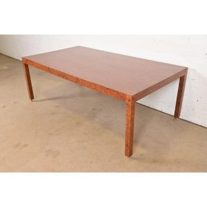 Milo Baughman Style Mid-Century Modern Burl Wood Parsons Dining Table or Executive Desk, Newly Refinished