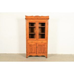 Antique Victorian Carved Oak Glass Front Bookcase or Dining Cabinet, Circa 1900