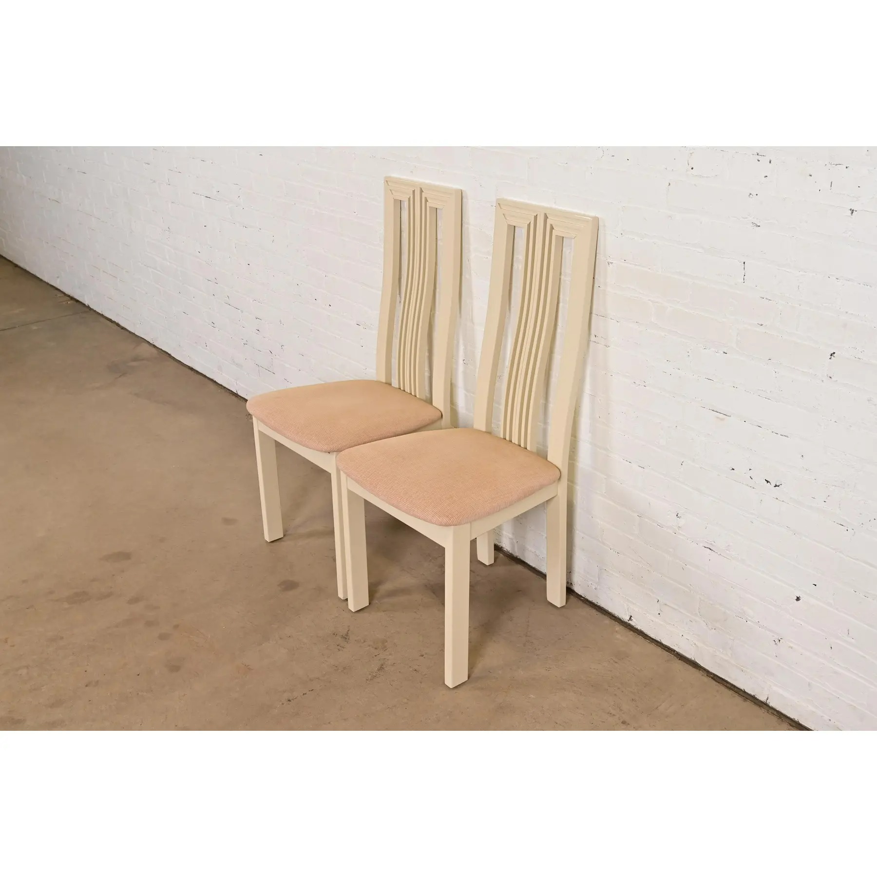 Italian Modern Cream Lacquered High Back Side Chairs or Dining Chairs, Pair - Image 4