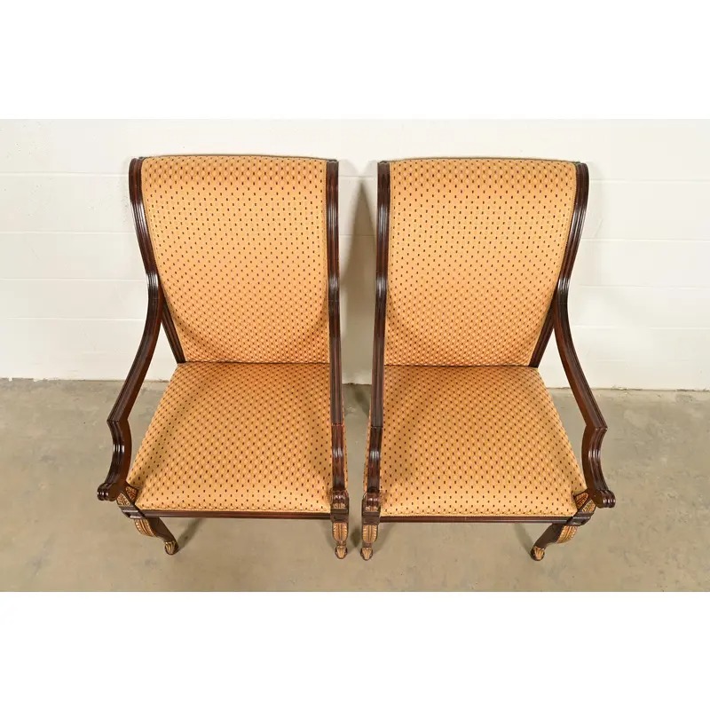 Baker Furniture Style Regency Carved Mahogany and Gold Gilt Armchairs, Pair - Image 5