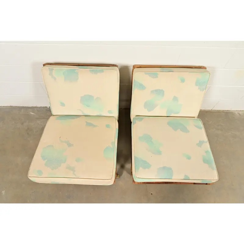 John Wisner for Ficks Reed Mid-Century Hollywood Regency Bamboo Rattan Lounge Chairs, Pair - Image 5