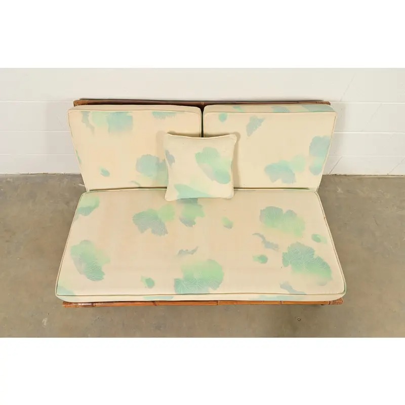 John Wisner for Ficks Reed Mid-Century Hollywood Regency Bamboo Rattan Loveseat, 1950s - Image 5