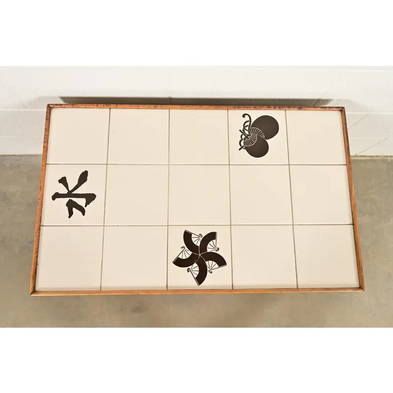 John Wisner for Ficks Reed Mid-Century Hollywood Regency Bamboo Rattan Tile Top Side Table, 1950s - Image 5