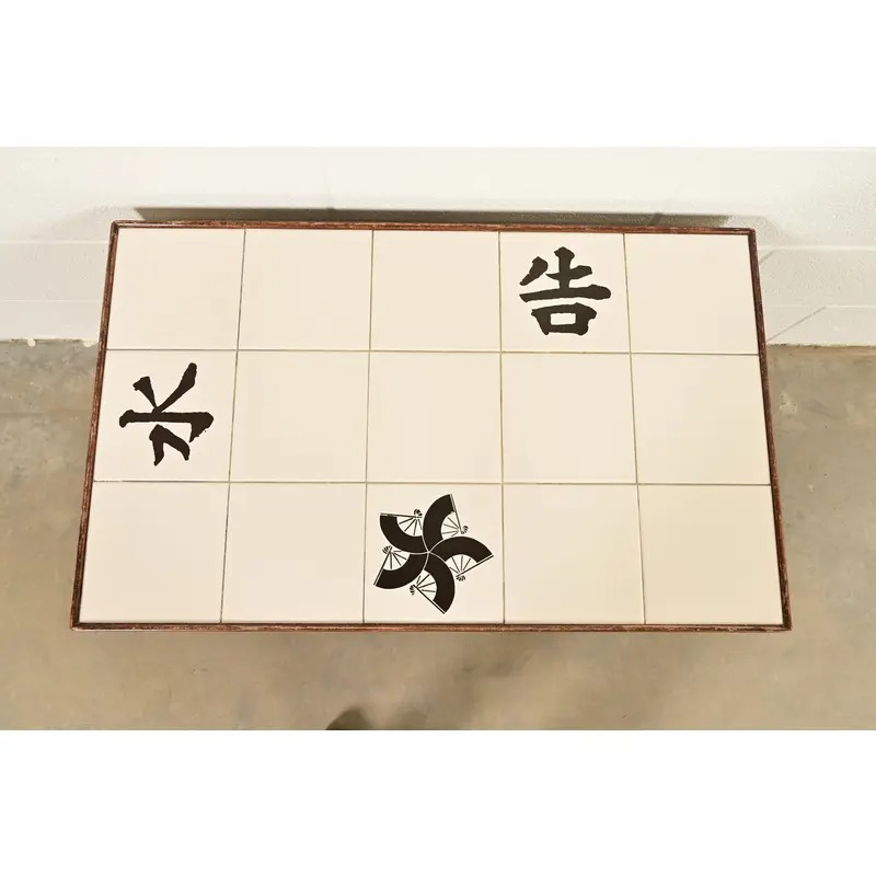 John Wisner for Ficks Reed Mid-Century Hollywood Regency Bamboo Rattan Tile Top Side Table, 1950s - Image 5