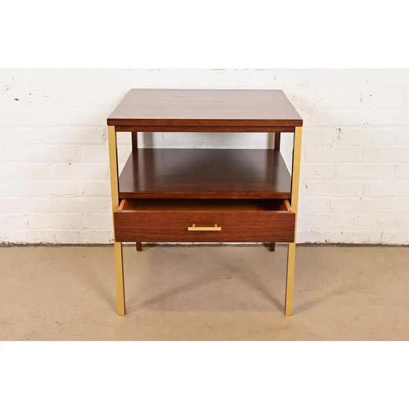 Paul McCobb for Calvin Furniture Linear Group Walnut Two-Tier Nightstand, Newly Refinished - Image 5