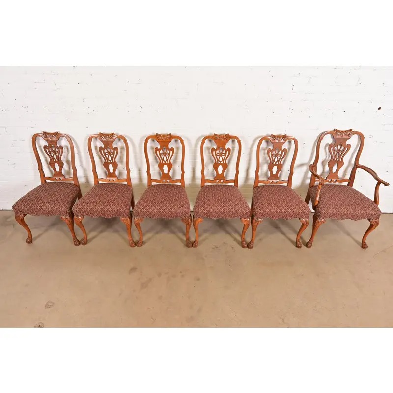 Romweber Antique Georgian Carved Walnut Dining Chairs, Set of Six - Image 5