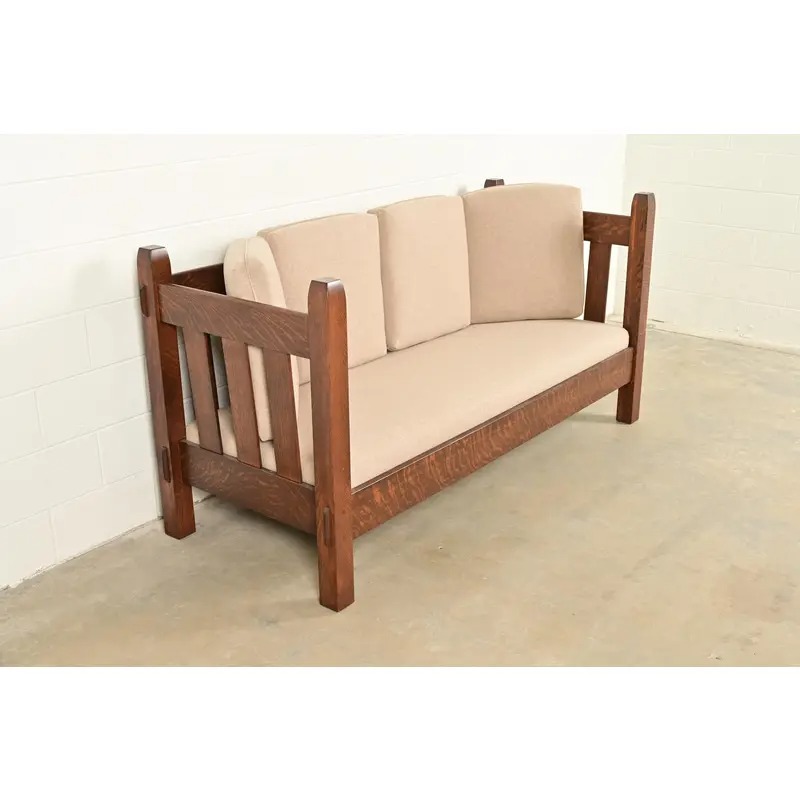 Stickley Brothers Antique Mission Oak Arts and Crafts Settle Sofa, Fully Restored - Image 5