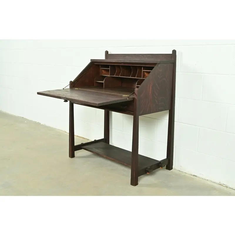 Stickley Brothers Style Antique Mission Oak Arts & Crafts Drop Front Secretary Desk, Circa 1910 - Image 5
