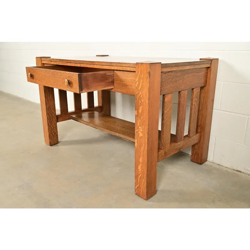 Stickley Brothers Style Antique Mission Oak Arts & Crafts Writing Desk or Library Table, Circa 1900 - Image 5