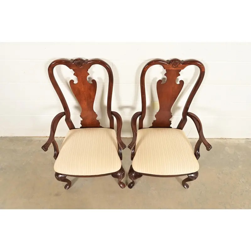 Thomasville Queen Anne Carved Solid Mahogany Armchairs, Pair - Image 5