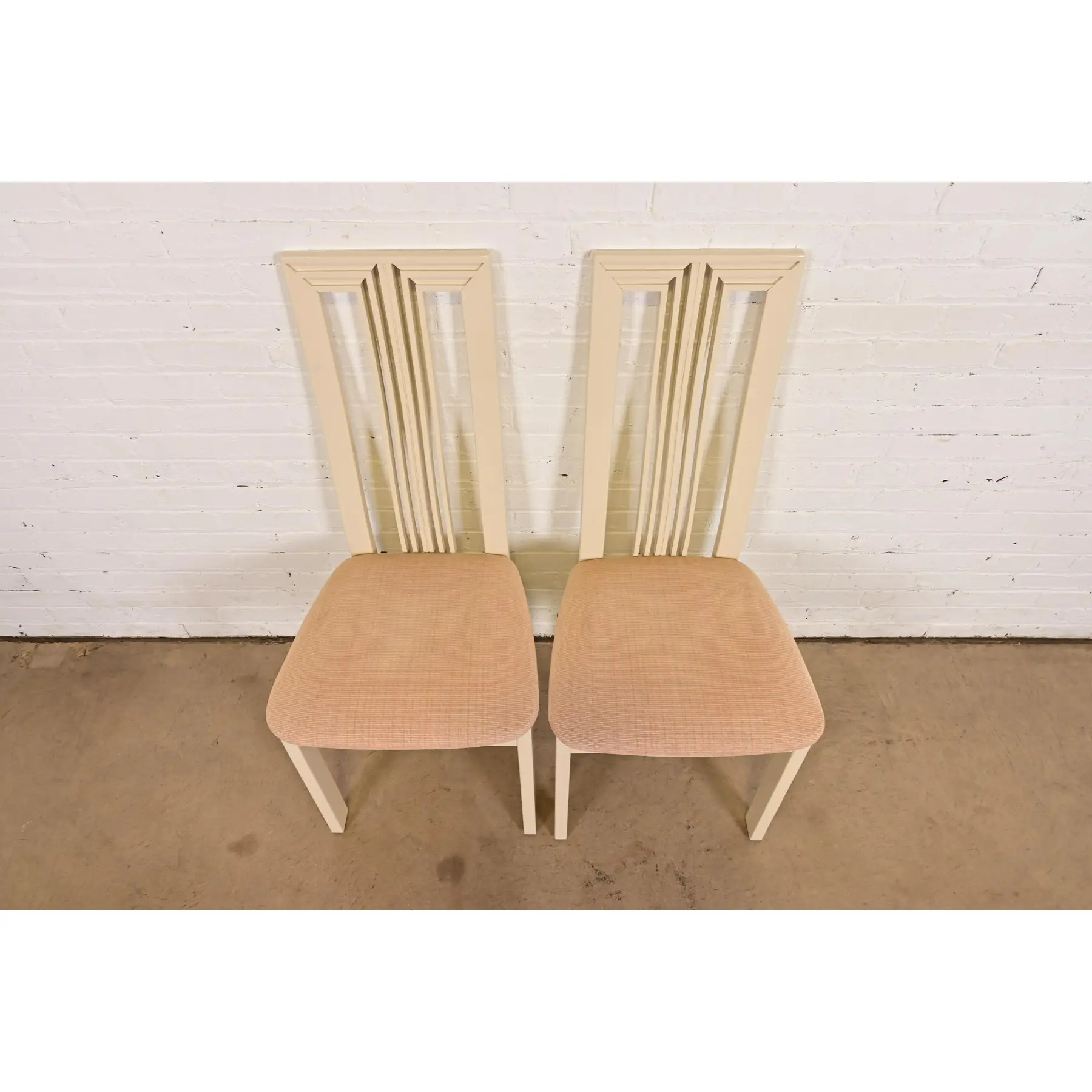 Italian Modern Cream Lacquered High Back Side Chairs or Dining Chairs, Pair - Image 5