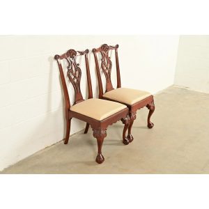 Baker Furniture Chippendale Carved Mahogany Side Chairs or Dining Chairs, Pair