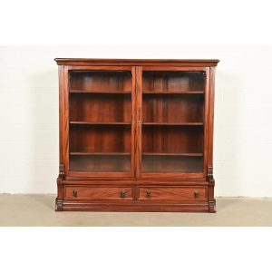 Herter Brothers Style Antique Eastlake Victorian Carved Mahogany Bookcase Cabinet, Circa 1880s