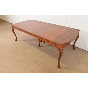 Romweber Antique Chippendale Burl Wood Extension Dining Table, Newly Refinished