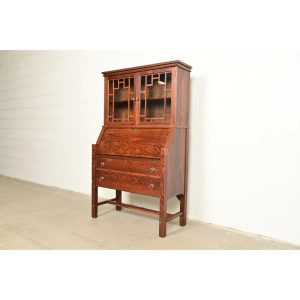Stickley Brothers Style Antique Mission Oak Arts & Crafts Secretary Desk With Bookcase Hutch, Circa 1910