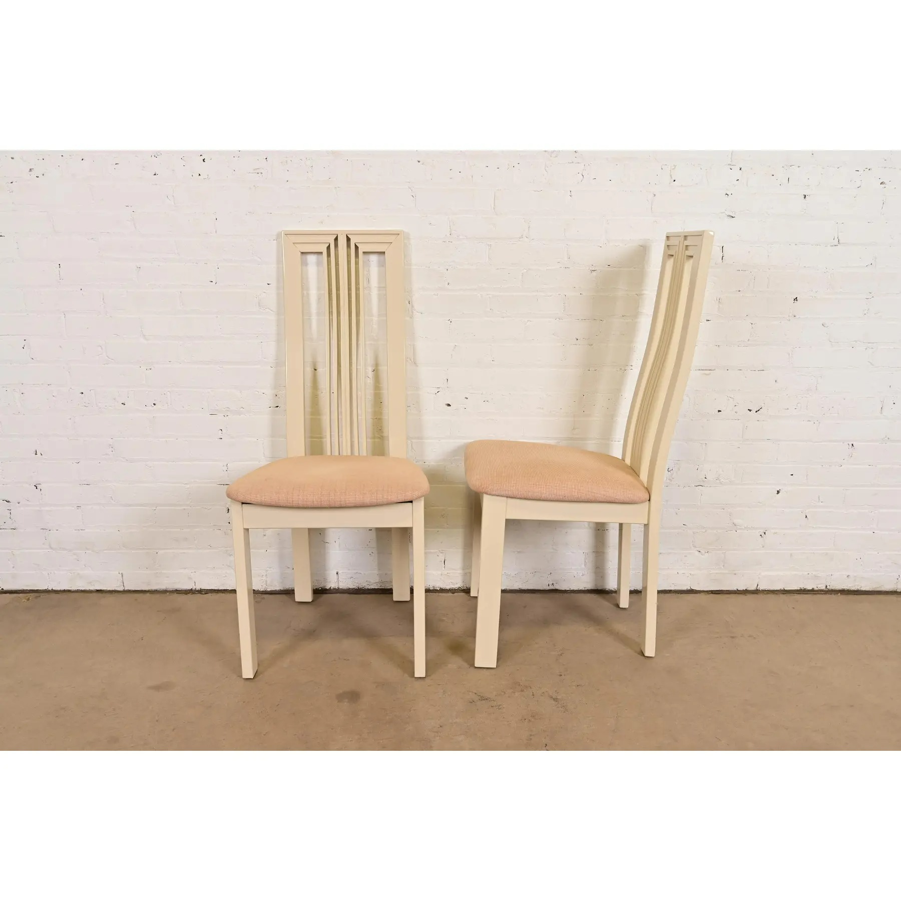 Italian Modern Cream Lacquered High Back Dining Chairs, Set of Four - Image 12