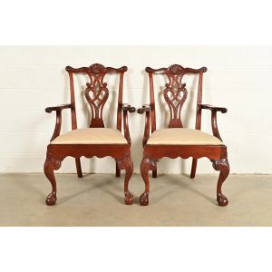 Baker Furniture Chippendale Carved Mahogany Armchairs, Pair