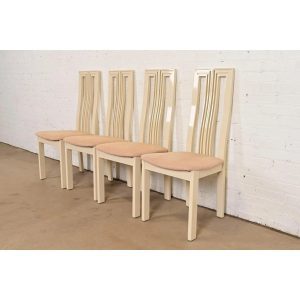 Italian Modern Cream Lacquered High Back Dining Chairs, Set of Four